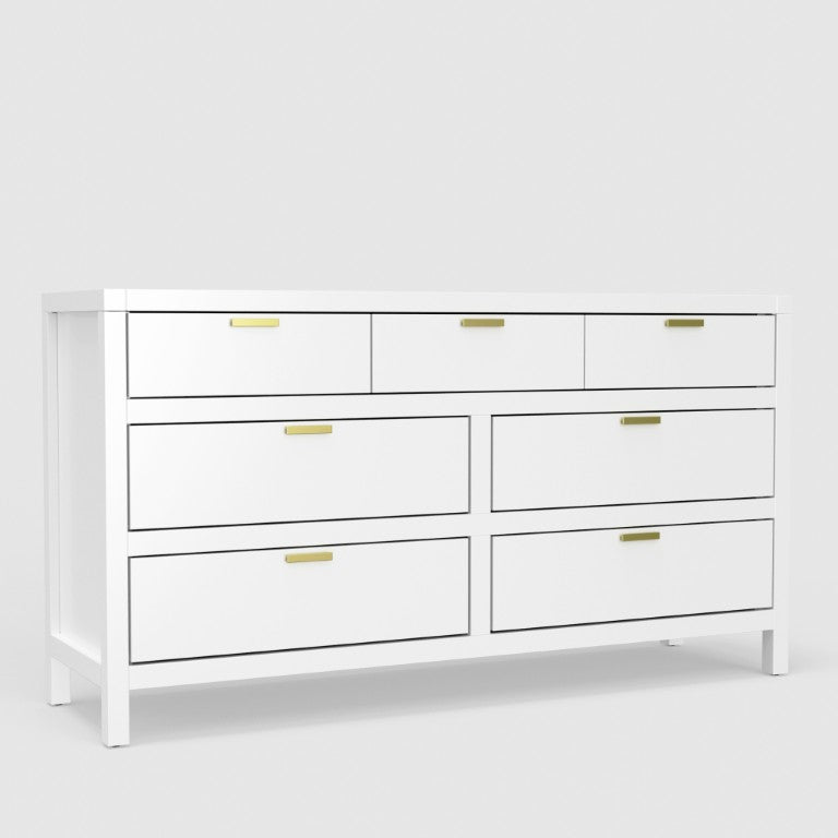 Alpine Furniture Carmel Seven-Drawer Dresser With Felt-Lined Top Drawers, Smooth Glides & Polished Nickel Pulls — Spacious Storage And Modern Elegance White JR-W-03