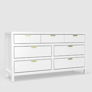 Alpine Furniture Carmel Seven-Drawer Dresser With Felt-Lined Top Drawers, Smooth Glides & Polished Nickel Pulls — Spacious Storage And Modern Elegance White JR-W-03
