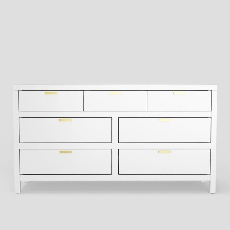 Alpine Furniture Carmel Seven-Drawer Dresser With Felt-Lined Top Drawers, Smooth Glides & Polished Nickel Pulls — Spacious Storage And Modern Elegance White JR-W-03