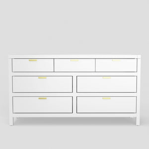 Alpine Furniture Carmel Seven-Drawer Dresser With Felt-Lined Top Drawers, Smooth Glides & Polished Nickel Pulls — Spacious Storage And Modern Elegance White JR-W-03