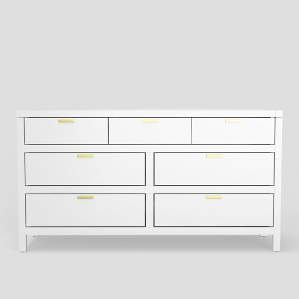 Alpine Furniture Carmel Seven-Drawer Dresser With Felt-Lined Top Drawers, Smooth Glides & Polished Nickel Pulls — Spacious Storage And Modern Elegance White JR-W-03