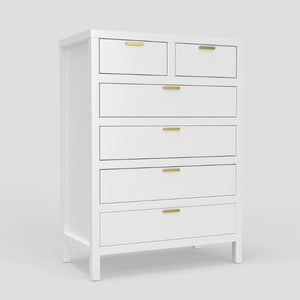 Alpine Furniture Carmel 6 Drawer Chest With Polished Nickel Hardware — Fully Assembled, Durable Solids & Veneers, Smooth Glides White JR-W-05