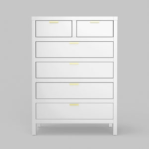 Alpine Furniture Carmel 6 Drawer Chest With Polished Nickel Hardware — Fully Assembled, Durable Solids & Veneers, Smooth Glides White JR-W-05