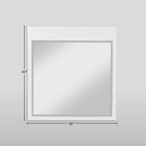 Alpine Furniture Carmel White Beveled Wall Mirror 38X40 — Ready-To-Hang Hardwood Frame, Dresser Match, Modern Chic JR-W-06