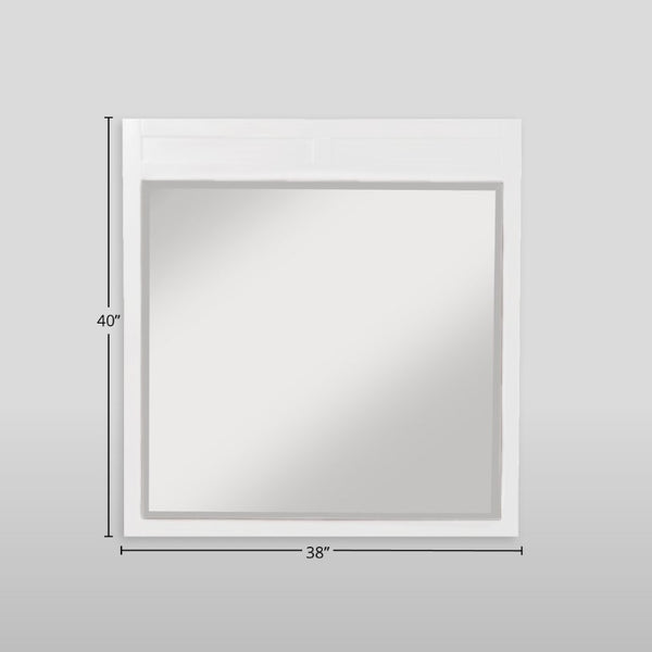 Alpine Furniture Carmel White Beveled Wall Mirror 38X40 — Ready-To-Hang Hardwood Frame, Dresser Match, Modern Chic JR-W-06