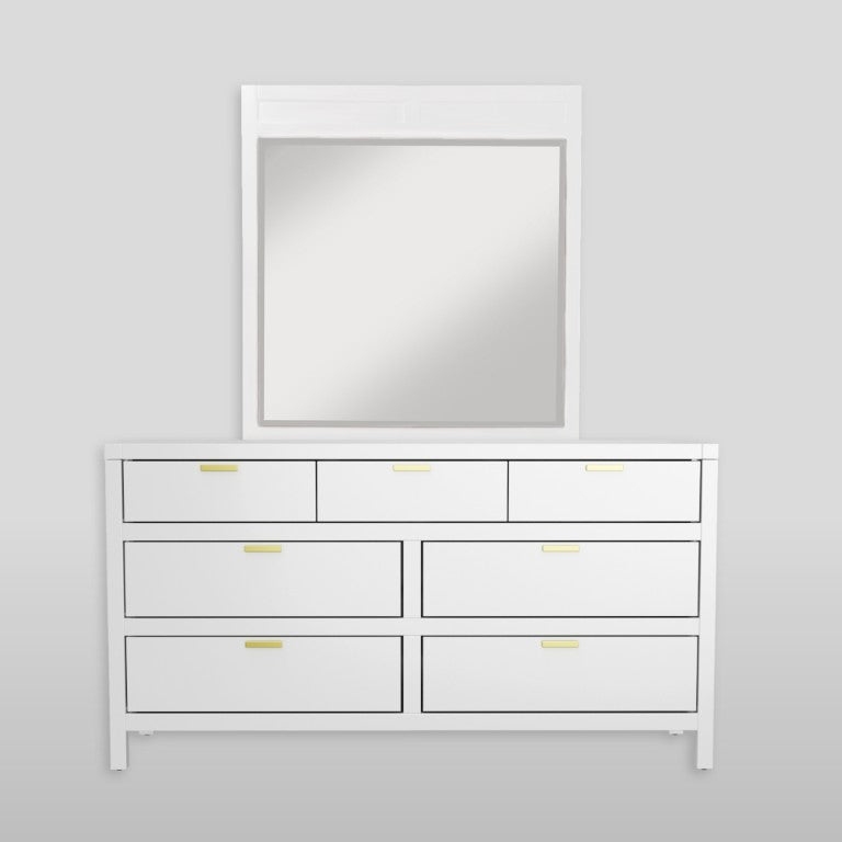 Alpine Furniture Carmel White Beveled Wall Mirror 38X40 — Ready-To-Hang Hardwood Frame, Dresser Match, Modern Chic JR-W-06