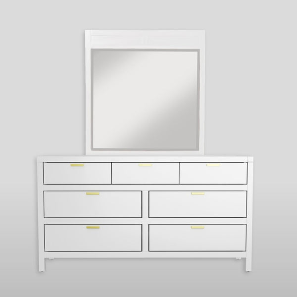 Alpine Furniture Carmel White Beveled Wall Mirror 38X40 — Ready-To-Hang Hardwood Frame, Dresser Match, Modern Chic JR-W-06