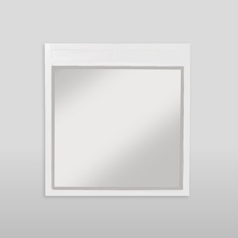 Alpine Furniture Carmel White Beveled Wall Mirror 38X40 — Ready-To-Hang Hardwood Frame, Dresser Match, Modern Chic JR-W-06