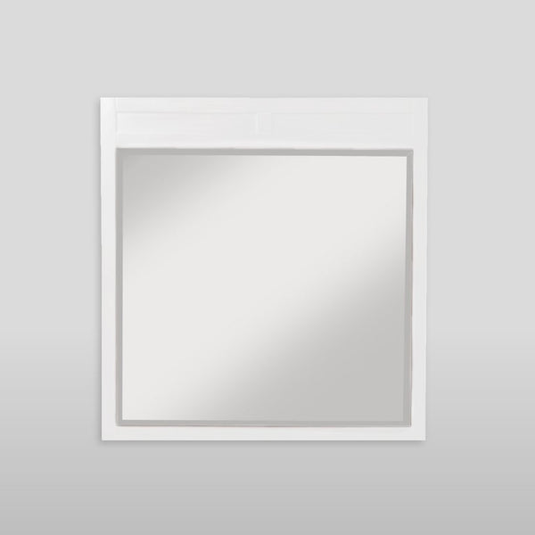Alpine Furniture Carmel White Beveled Wall Mirror 38X40 — Ready-To-Hang Hardwood Frame, Dresser Match, Modern Chic JR-W-06