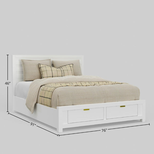 Alpine Furniture Carmel White California King Storage Bed With 2 Deep Drawers, Panel Headboard, Slat System, Modern Design JR-W-07CK