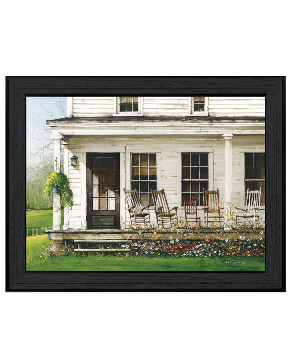 English Elm "back Porch Gathering" John Rossini Framed Wall Art Matte Black Solid Wood Print B06788647