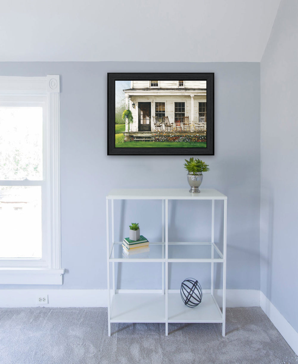 English Elm "back Porch Gathering" John Rossini Framed Wall Art Matte Black Solid Wood Print B06788647