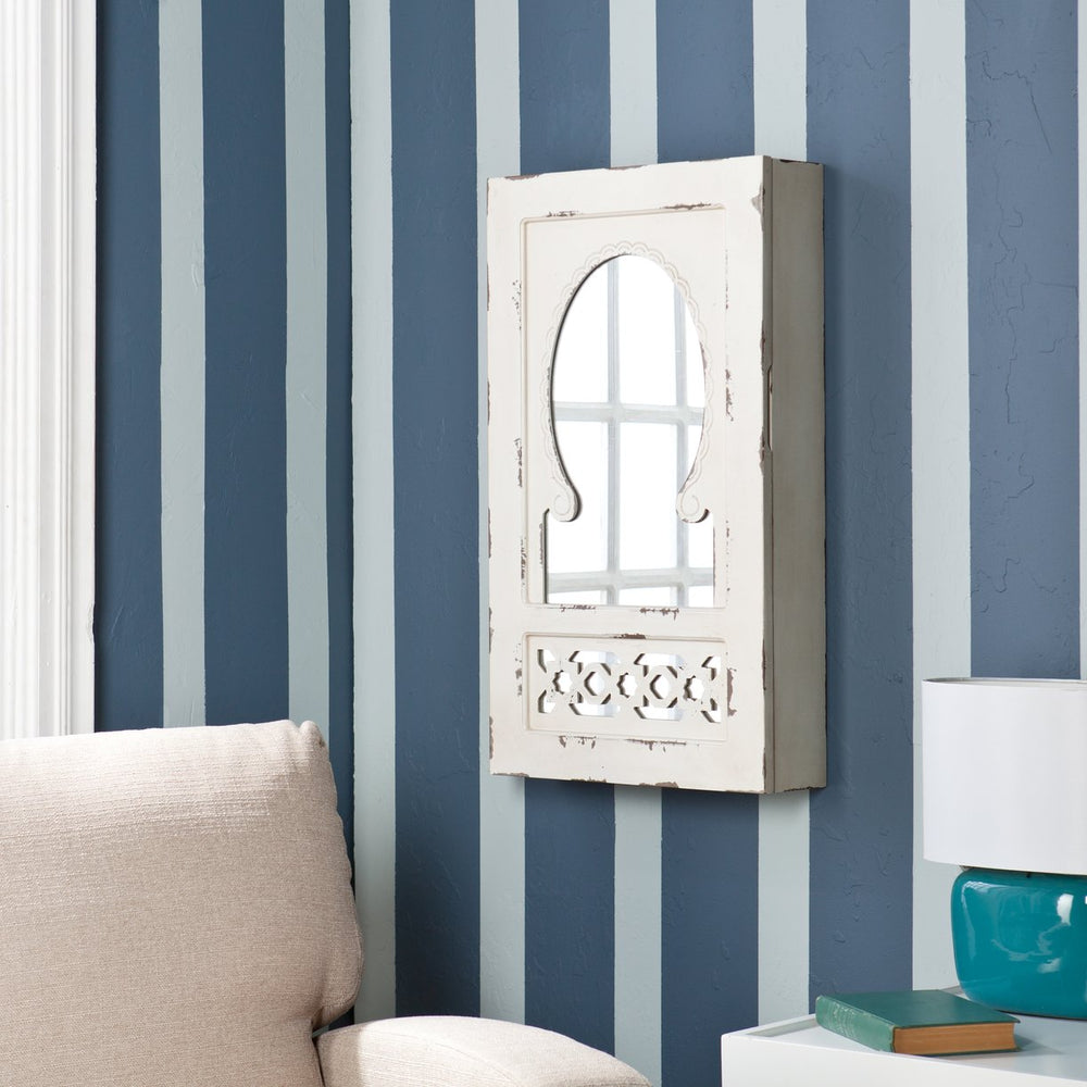 Safavieh Gilmore Vintage Wall Mounted Jewelry Armoire With Full Mirror And Felt Lined Storage JS5532
