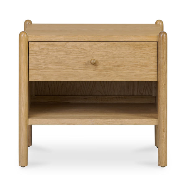 Moe's Home Billy Nightstand - Playful Oak Veneer Design With Unique Legs For Whimsical Bedroom Charm Natural Oak Veneer Over Mdf Frame,Solid Oak Leg And Handle Ju-1001-24
