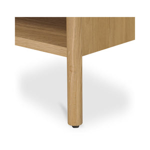 Moe's Home Billy Nightstand - Playful Oak Veneer Design With Unique Legs For Whimsical Bedroom Charm Natural Oak Veneer Over Mdf Frame,Solid Oak Leg And Handle Ju-1001-24
