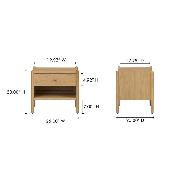 Moe's Home Billy Nightstand - Playful Oak Veneer Design With Unique Legs For Whimsical Bedroom Charm Natural Oak Veneer Over Mdf Frame,Solid Oak Leg And Handle Ju-1001-24