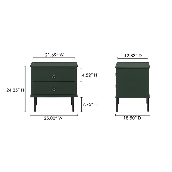 Moe's Home Reagan Nightstand - Elegant 3-drawer Design With Classic Knock-style Handles And Modern Craftsmanship Green Mdf & Acacia Top & Frame,Mdf Sides & Drawer Ju-1006-27
