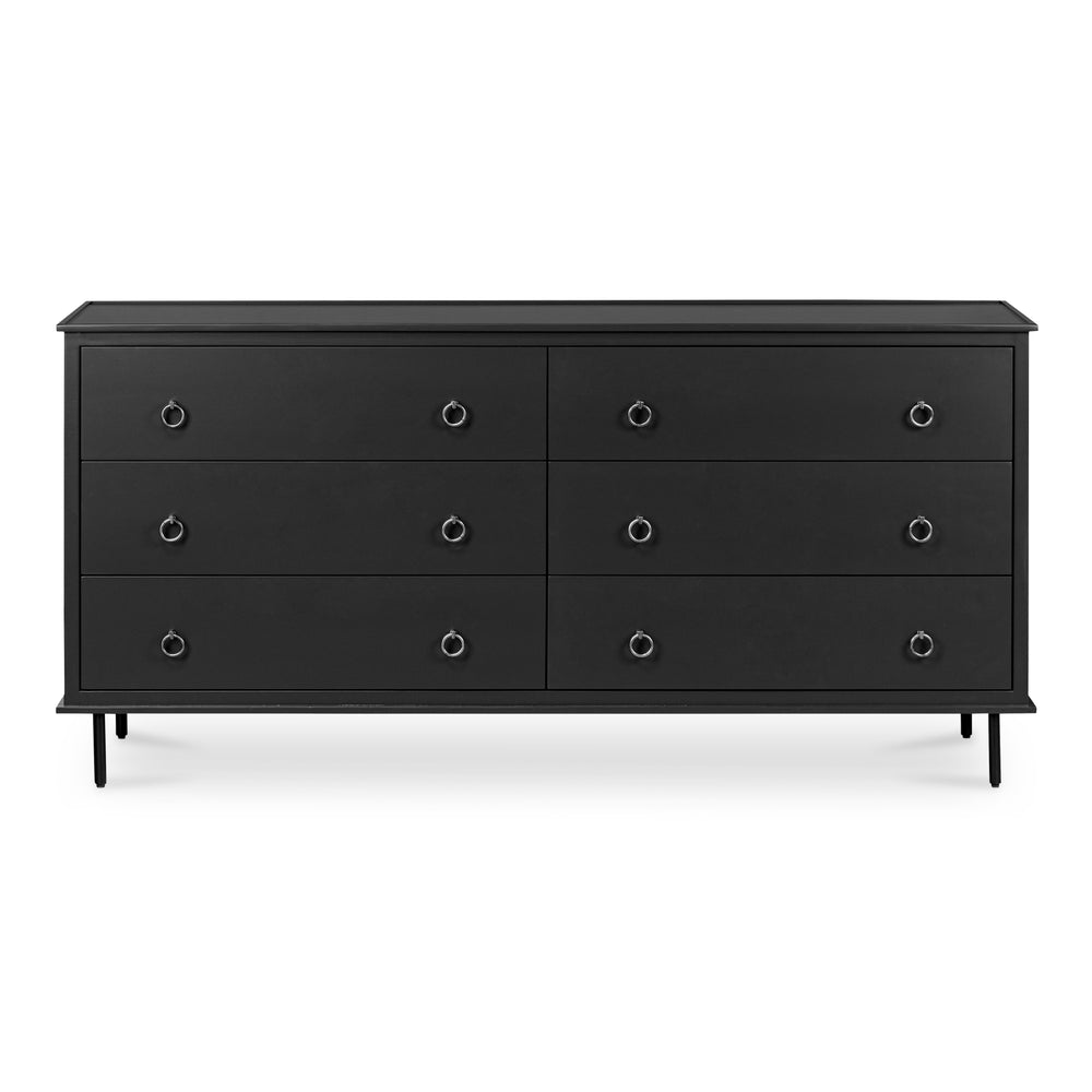 Moe's Home Reagan Dresser - Elegant 6-drawer Storage Solution With Traditional Knock-style Handles & Soft Close Black Mdf & Acacia Top & Frame,Mdf Sides & Drawer Ju-1008-02