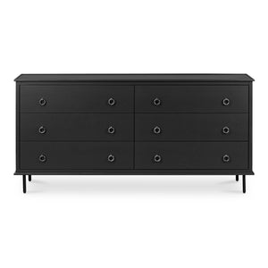 Moe's Home Reagan Dresser - Elegant 6-drawer Storage Solution With Traditional Knock-style Handles & Soft Close Black Mdf & Acacia Top & Frame,Mdf Sides & Drawer Ju-1008-02