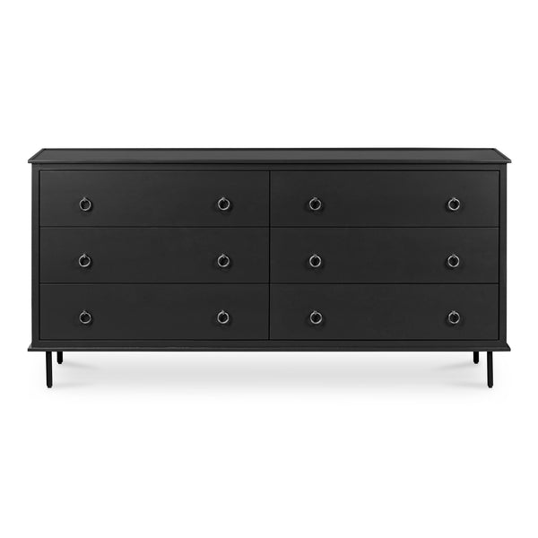 Moe's Home Reagan Dresser - Elegant 6-drawer Storage Solution With Traditional Knock-style Handles & Soft Close Black Mdf & Acacia Top & Frame,Mdf Sides & Drawer Ju-1008-02