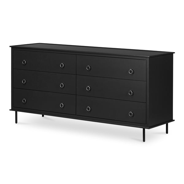 Moe's Home Reagan Dresser - Elegant 6-drawer Storage Solution With Traditional Knock-style Handles & Soft Close Black Mdf & Acacia Top & Frame,Mdf Sides & Drawer Ju-1008-02