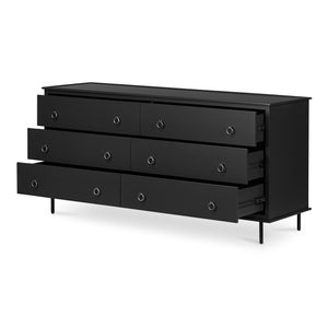 Moe's Home Reagan Dresser - Elegant 6-drawer Storage Solution With Traditional Knock-style Handles & Soft Close Black Mdf & Acacia Top & Frame,Mdf Sides & Drawer Ju-1008-02