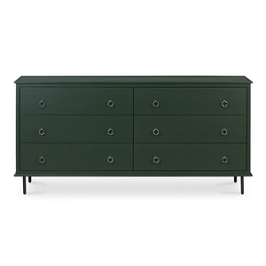 Moe's Home Reagan Dresser - Elegant 6-drawer Storage Solution With Traditional Knock-style Handles & Soft Close Green Mdf & Acacia Top & Frame,Mdf Sides & Drawer Ju-1008-27