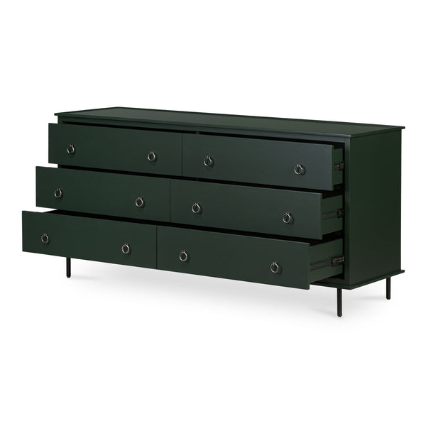 Moe's Home Reagan Dresser - Elegant 6-drawer Storage Solution With Traditional Knock-style Handles & Soft Close Green Mdf & Acacia Top & Frame,Mdf Sides & Drawer Ju-1008-27