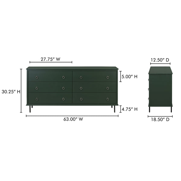 Moe's Home Reagan Dresser - Elegant 6-drawer Storage Solution With Traditional Knock-style Handles & Soft Close Green Mdf & Acacia Top & Frame,Mdf Sides & Drawer Ju-1008-27