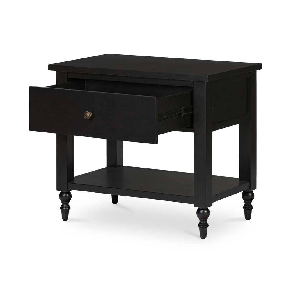 Moe's Home Katherine Nightstand - Elegant Acacia Wood Design With Ample Storage And Classic Brass Handle Charm Black Mdf With Acacia Veneer On Top,Sides,Shelf Panel,Drawer Front,Acacia Drawer Sides,Leg,Frame Ju-1009-02