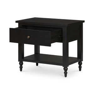 Moe's Home Katherine Nightstand - Elegant Acacia Wood Design With Ample Storage And Classic Brass Handle Charm Black Mdf With Acacia Veneer On Top,Sides,Shelf Panel,Drawer Front,Acacia Drawer Sides,Leg,Frame Ju-1009-02