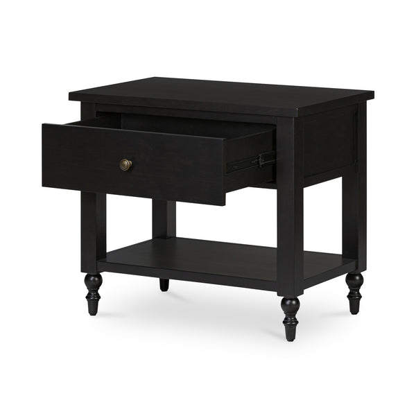 Moe's Home Katherine Nightstand - Elegant Acacia Wood Design With Ample Storage And Classic Brass Handle Charm Black Mdf With Acacia Veneer On Top,Sides,Shelf Panel,Drawer Front,Acacia Drawer Sides,Leg,Frame Ju-1009-02