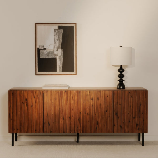 Moe's Home Lincoln Sideboard - Elegant Clinker Craftsmanship With Solid Acacia And Soft Close Doors For Your Home Brown Solid Acacia Door And Side,Acacia Veneer Over Mdf Ju-1010-03
