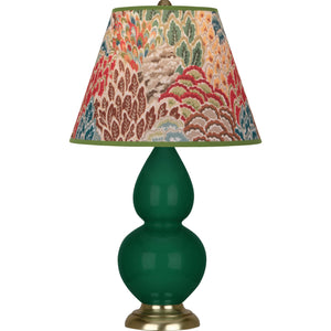 Robert Abbey Jungle Small Double Gourd Accent Lamp Jungle Glazed Ceramic with Antique Natural Brass Finished Accents Fall Floral Fabric Shade