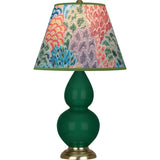 Robert Abbey Jungle Small Double Gourd Accent Lamp Jungle Glazed Ceramic with Antique Natural Brass Finished Accents Spring Floral Fabric Shade