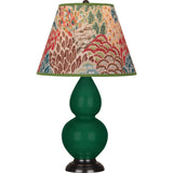 Robert Abbey Jungle Small Double Gourd Accent Lamp Jungle Glazed Ceramic with Deep Patina Bronze Finished Accents Fall Floral Fabric Shade