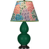 Robert Abbey Jungle Small Double Gourd Accent Lamp Jungle Glazed Ceramic with Deep Patina Bronze Finished Accents Spring Floral Fabric Shade