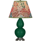 Robert Abbey Jungle Small Double Gourd Accent Lamp Jungle Glazed Ceramic with Antique Silver Finished Accents Fall Floral Fabric Shade