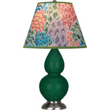 Robert Abbey Jungle Small Double Gourd Accent Lamp Jungle Glazed Ceramic with Antique Silver Finished Accents Spring Floral Fabric Shade