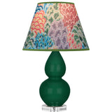 Robert Abbey Jungle Small Double Gourd Accent Lamp Jungle Glazed Ceramic with Lucite Base Spring Floral Fabric Shade