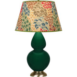 Robert Abbey Jungle Double Gourd Table Lamp Jungle Glazed Ceramic with Antique Natural Brass Finished Accents Fall Floral Fabric Shade