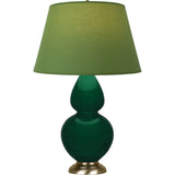 Robert Abbey Jungle Double Gourd Table Lamp Jungle Glazed Ceramic with Antique Natural Brass Finished Accents Tea Green W/ Taupe Lining Fabric Shade