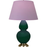 Robert Abbey Jungle Double Gourd Table Lamp Jungle Glazed Ceramic with Antique Natural Brass Finished Accents Lavender W/ Plum Lining Fabric Shade