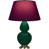 Robert Abbey Jungle Double Gourd Table Lamp Jungle Glazed Ceramic with Antique Natural Brass Finished Accents Plum W/ Lavender Lining Fabric Shade