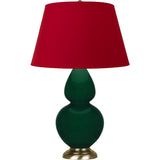 Robert Abbey Jungle Double Gourd Table Lamp Jungle Glazed Ceramic with Antique Natural Brass Finished Accents Rose Red W/ Ink Black Lining Fabric Shade