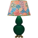 Robert Abbey Jungle Double Gourd Table Lamp Jungle Glazed Ceramic with Antique Natural Brass Finished Accents Spring Floral Fabric Shade