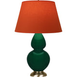 Robert Abbey Jungle Double Gourd Table Lamp Jungle Glazed Ceramic with Antique Natural Brass Finished Accents Tangerine W/ Taupe Lining Fabric Shade