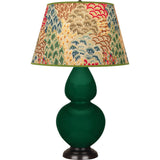 Robert Abbey Jungle Double Gourd Table Lamp Jungle Glazed Ceramic with Deep Patina Bronze Finished Accents Fall Floral Fabric Shade