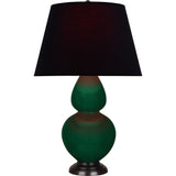 Robert Abbey Jungle Double Gourd Table Lamp Jungle Glazed Ceramic with Deep Patina Bronze Finished Accents Ink Black W/ Rose Red Lining Fabric Shade