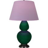 Robert Abbey Jungle Double Gourd Table Lamp Jungle Glazed Ceramic with Deep Patina Bronze Finished Accents Lavender W/ Plum Lining Fabric Shade